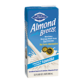 Blue Diamond Almond Breeze vanilla flavored almond milk, soy free, lactose free Left Picture